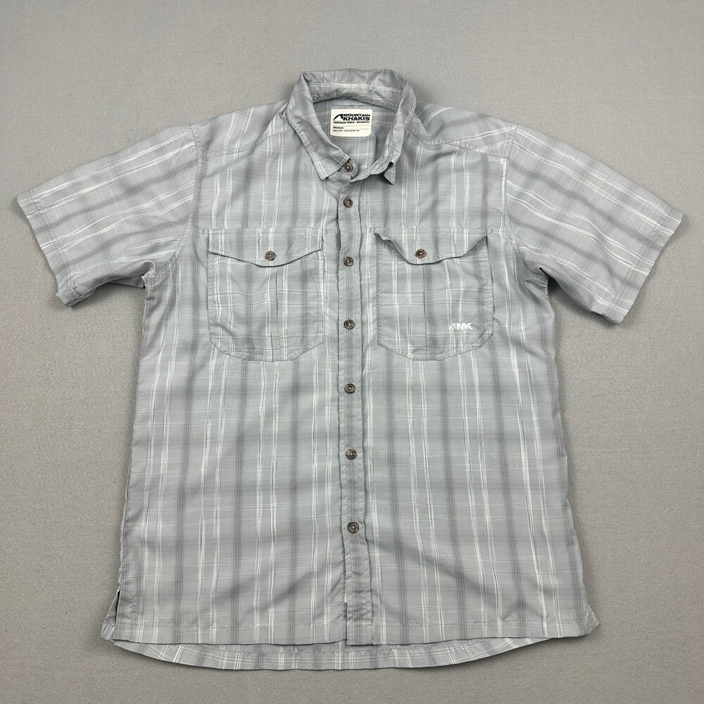 Mountain Khakis Shirt Men Medium Gray Plaid Short Sleeve Button Up Outdoor M